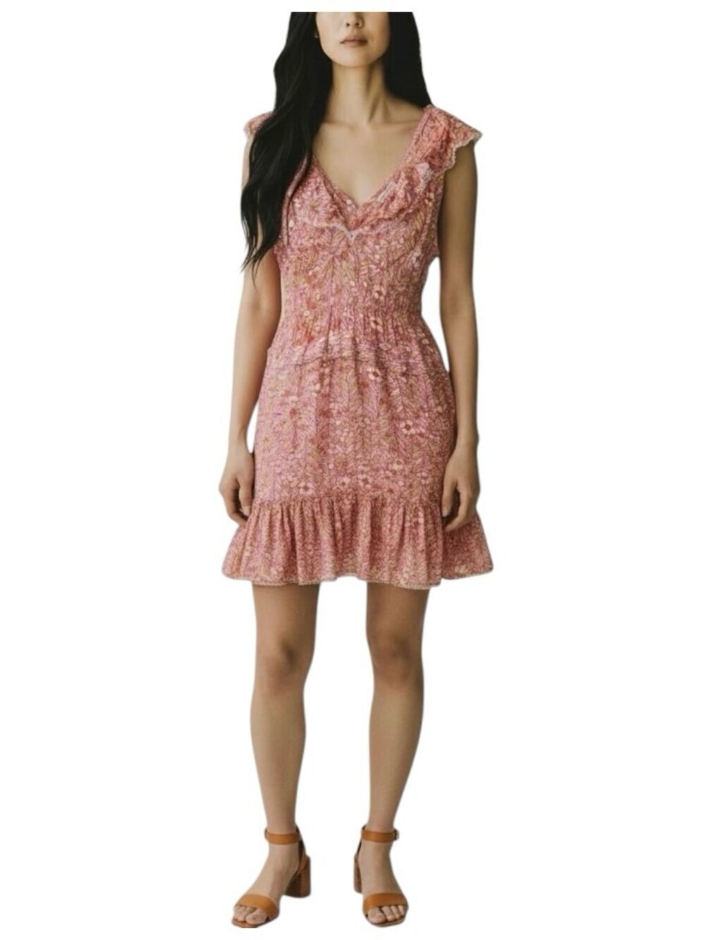 Poupette St Barth Bruna Mini Dress Large Pink Garland Flowers Resortwear Beach